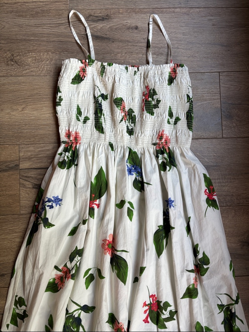 SCOO Floral Smocked Midi Dress Women’s Large White 100% Cotton Cottagecore - Picture 5 of 12